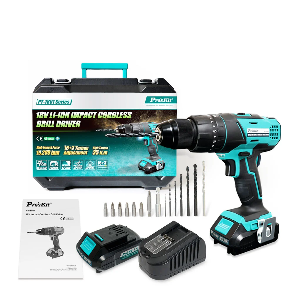  TALADRO PROSKIT INALAMBRICO 18V  IMPACTO PT1801A 