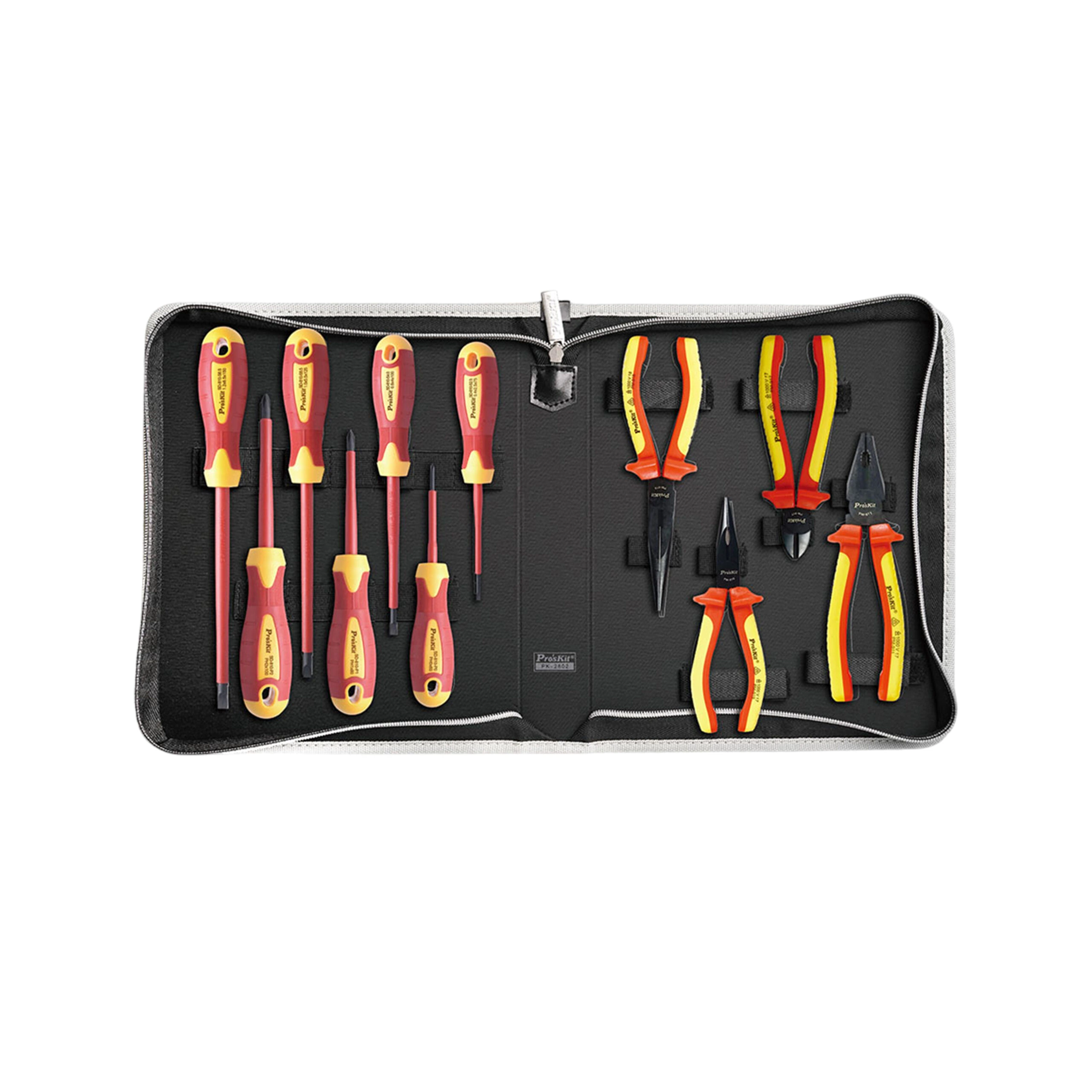 KIT PROSKIT DE 4 ALICATES Y 7 DESATORNILLADORES  AISLADOS  1000V PK-2802 