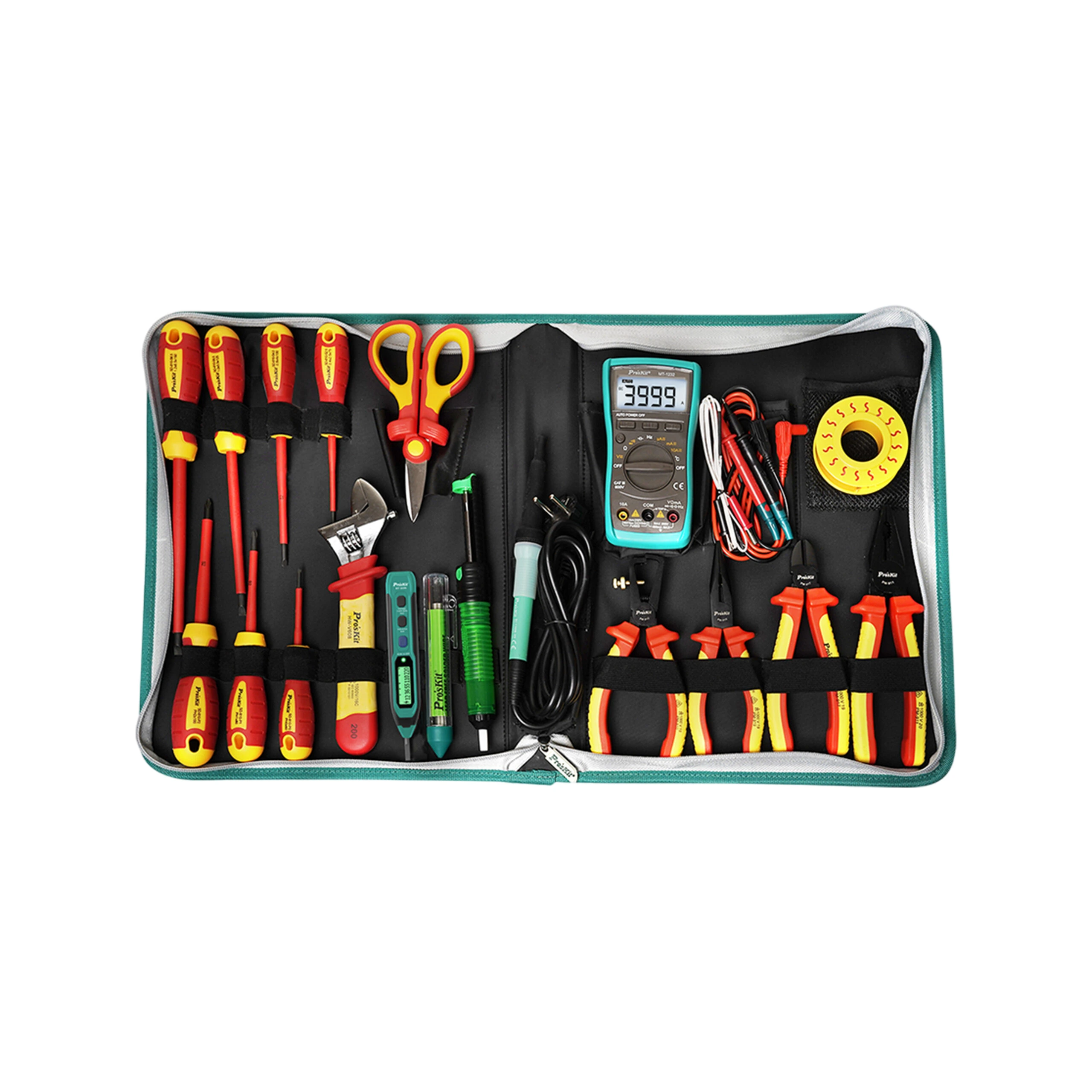 KIT PROSKIT HERRAMIENTAS ELECTRICAS,TESTER CAUTIN  PROBADOR ALICATES DESATORNILLADOR PK-2810A 
