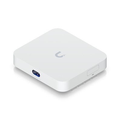UniFi Cloud Gateway MAX, Router con todos los servicios UniFi, administra hasta 30 dispositivos UniFi y 300 clientes. 1 pto WAN 2.5G, 4 pts LAN 1G (uno configurable como WAN), seguridad IDS/IPS, VPN, bloqueo de apps/URLs, 512 GB memoria interna