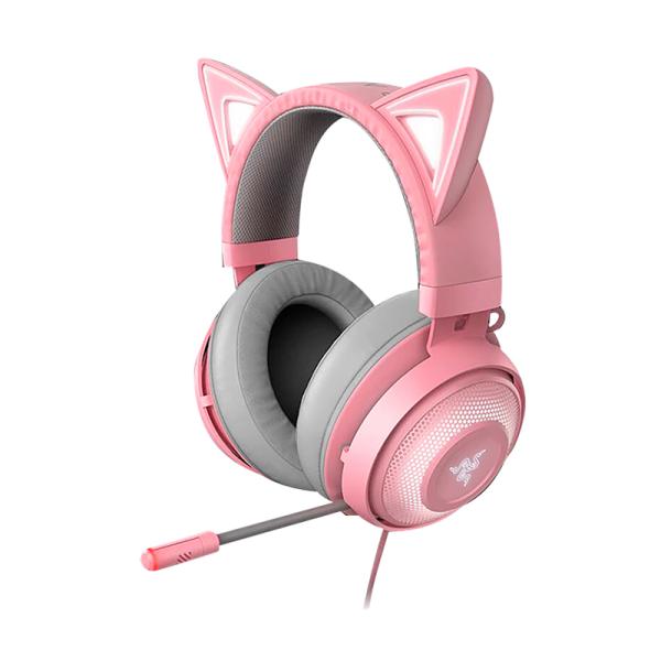 HEADSET GAMING RGB RAZER KRAKEN KITTY V2 QUARTZ alámbrico USB RZ04-04730200-R3U1