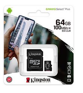 MEMORIA MICRO SD 64GB KINGSTON SDCS2/64GB CLASE 10 100 MB/S 85 MB/S PARA DISPOSITIVOS MOVILES, cámaras DIGITALES Y CONSOLAS DE JUEGOS