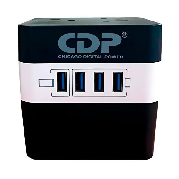 REGULADOR DE VOLTAJE CDP RU-AVR604 600VA 300W 4 TOMAS 92?144 VCA 4 PUERTOS USB regulación automática LEDS
