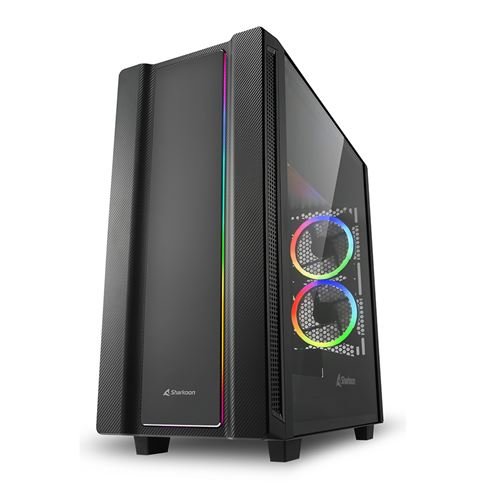 CASE GAMING RGB SHARKOON REV220 MID TOWER VENTILADORES 5 DE 120MM CON VIDRIO LATERAL Y EFECTO FIBRA DE CARBONO 4044951029761