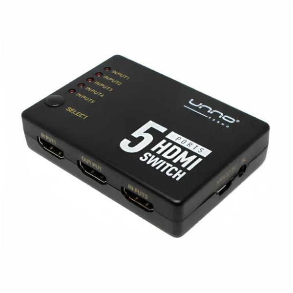 SWITCH UNNO TEKNO HB1203BK SWITCH HDMI 5 PUERTOS 4K 60HZ NO ADMINISTRABLE