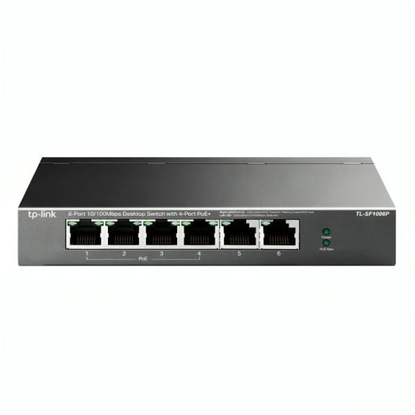 SWITCH TP LINK TL-SF1006P(UN) 4 PUERTOS PoE+ Y 2 PUERTOS FAST ETHERNET 10/100 MBPS NO ADMINISTRABLE