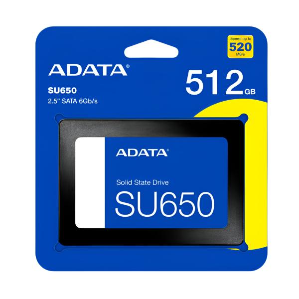 HD INTERNO SOLIDO 512GB ADATA SU650 2.5 PULG SATA III 520MB/S / 450MB/S ASU650SS-512GT-R