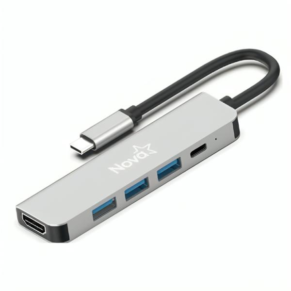 HUB NOVA FAA382CU002C 5 EN 1 USB-C 1 PUERTO USB-A 3.0 2 PUERTOS USB-A 2.0 1 PUERTO USB-C Y 1 PUERTO HDMI 4K