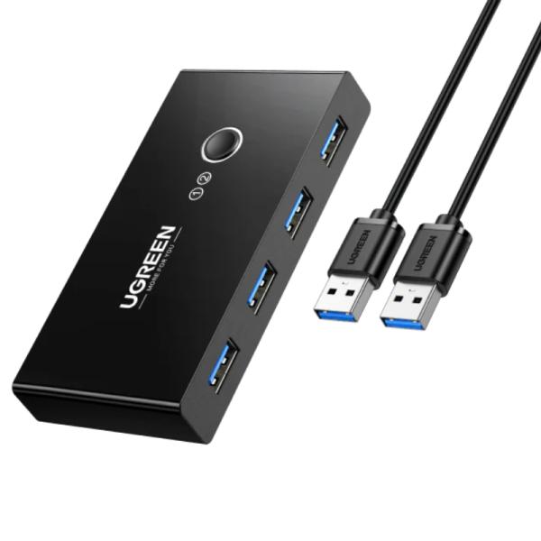 UGREEN SHARING SWITCH 30768 2 ENTRADAS Y 4 SALIDAS USB-A 6 PUERTOS 480MBPS INCLUYE DOS CABLES USB-A 3.0