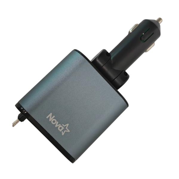 CARGADOR DE CARRO retráctil NOVA 120W CON PANTALLA USB-C / LIGHTNING / USB-A PA065EBC001C