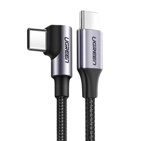 CABLE USB-C A USB-C ANGULO RECTO UGREEN US255 60W 1M CARGA RAPIDA 50123