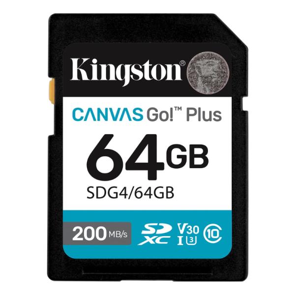 MEMORIA SD 64GB KINGSTON CLASE 10 UHS-I V30 200MB/S / 100MB/S PARA cámaras Y VIDEO 4K SDG4/64GB