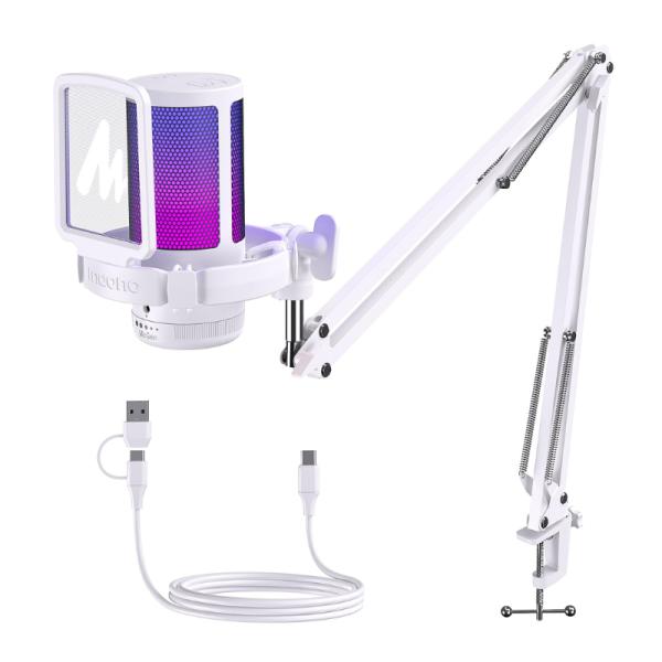 micrófono GAMING RGB MAONO DGM20S WHITE CON BRAZO USB / USB-C CON cancelación DE RUIDO