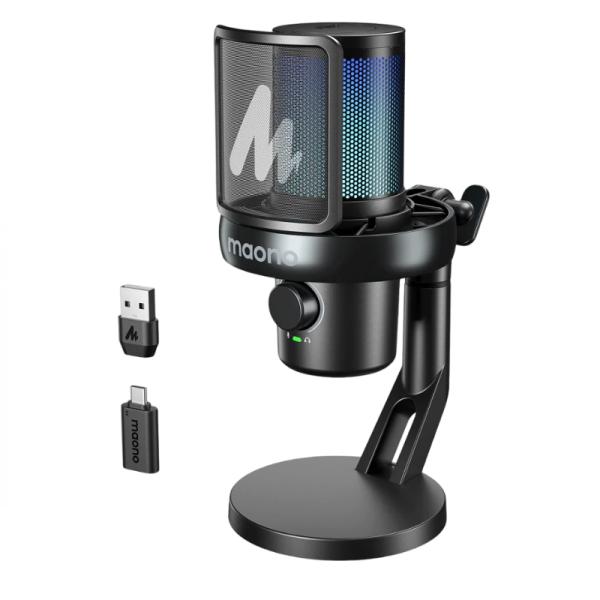 micrófono GAMING RGB MAONO DM40 PRO USB / INalámbrico CON RECEPTOR USB-C
