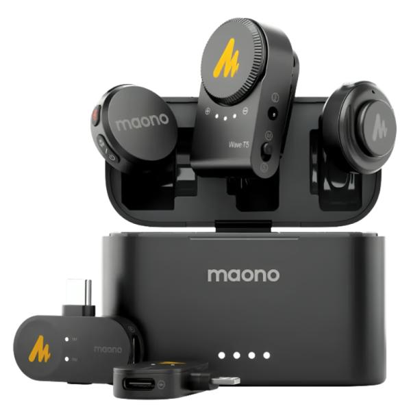 MICROFONO MAONO WM650 PA3 INalámbrico TRIPLE RECEPTOR (USB-C + LIGHTNING + CAMARA) / CANCELACION DE RUIDO ENC / ESTUCHE DE CARGA