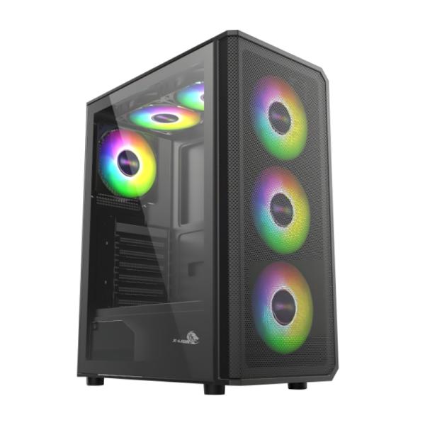 CASE GAMING X-LION KJ-375 E010-165 PANEL LATERAL DE VIDRIO TEMPERADO + PANEL FRONTAL METALICO + 3X ABANICOS FRONTALES ARGB