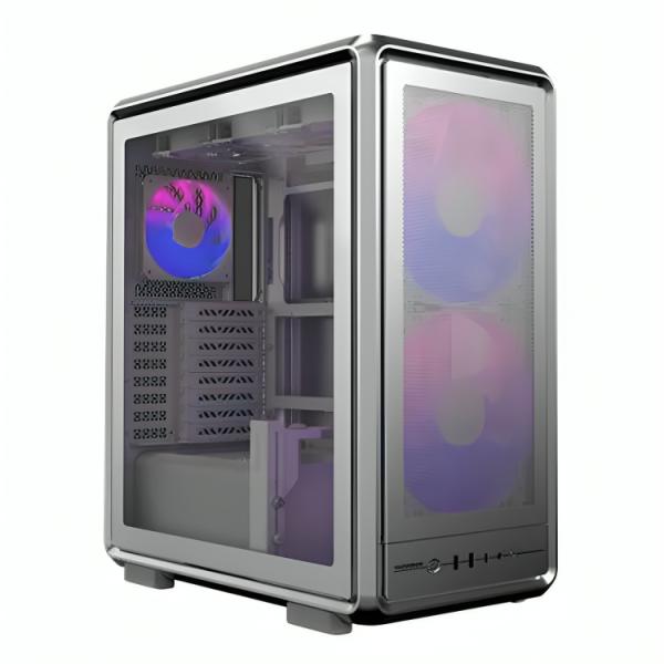 CASE COOLER MASTER MASTERFRAME 500 MESH SILVER ARGB MID TOWER VENTILADORES 3  (2X200 MM + 1X120 MM) CON VIDRIO TEMPLADO Y MALLA FRONTAL MF500M-SHNN-S01