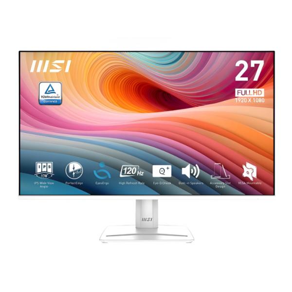 MONITOR MSI PLANO 27 PULG PRO MP275W E2 1920 X 1080 IPS 120HZ ADAPTIVE SYNC ANTIFLICKER HDMI DISPLAYPORT VGA 9S6-3PD3CM-014 BLANCO