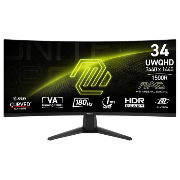 MONITOR GAMING MSI MAG 346CQ 34 PULG CURVO 3440 X 1440 180 HZ  ANTI-GLARE  HDMI Y DP  9S6-3DD71M-004