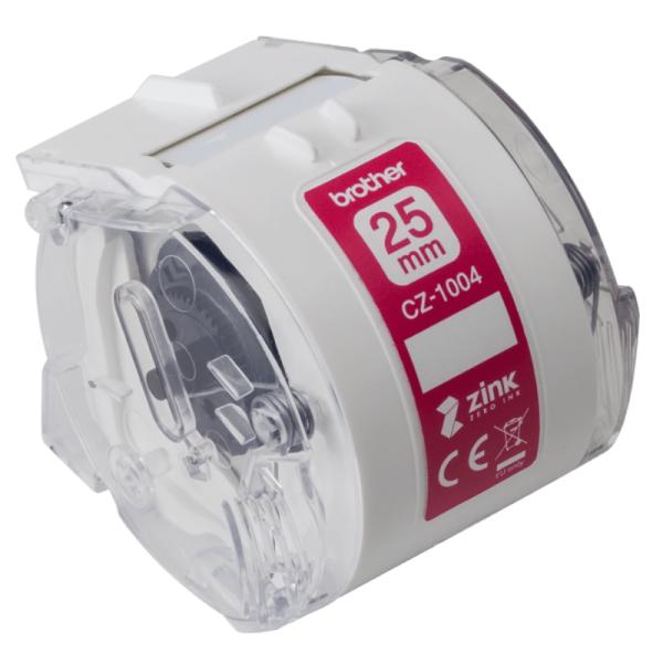 ROLLO DE ETIQUETAS CONTINUO A COLOR BROTHER CZ1004 ZERO INK 25MM X 5M COMPATIBLE CON IMPRESORA VC-500W