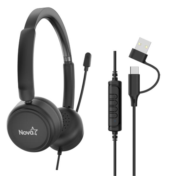 HEADSET NOVA alámbrico USB-C MICROFONO INCLUIDO ENC FHS44160001C