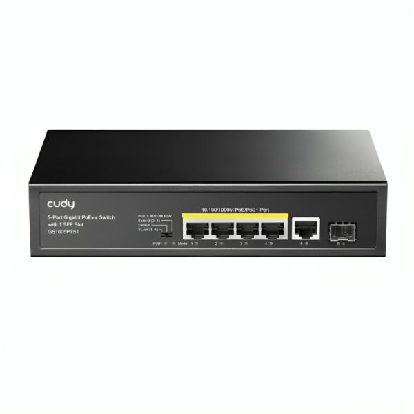 SWITCH  CUDY  GS1005PTS1 1.0 PUERTOS 4x GIGABIT RJ45 POE/ 1x SFP  120 W 1000 MBPS NO ADMINISTRABLE