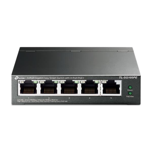 SWITCH TP LINK TL-SG105PE(UN) 5 PUERTOS RJ45 GIGABIT / 4 PUERTOS POE+ 10/100/1000 MBPS ADMINISTRABLE