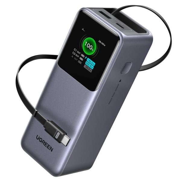 POWER BANK UGREEN PB726 20000MAH USC-C / USB-A CABLE retráctil INTEGRADO CARGA rápida 165W 55987B
