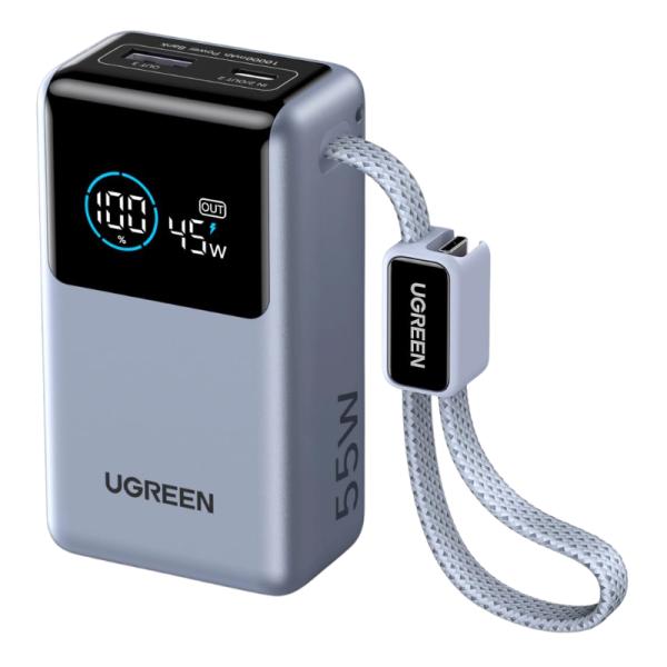 POWER BANK UGREEN PB727 NEXODE PRO 10000MAH CABLE USB-C INTEGRADO CON PANTALLA DIGITAL Y CARGA rápida 55W 75701B