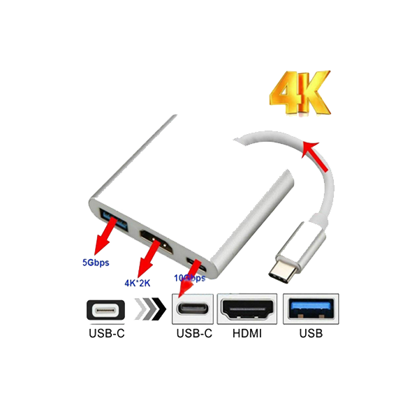 ADAPTADOR ARGOM USB TIPO C MACHO A 4 PUERTOS USB